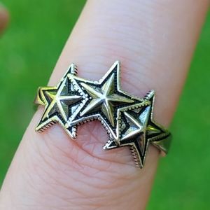 Bold Stars July 4th Independence Day 925 Silver Ring Adjuatable Band